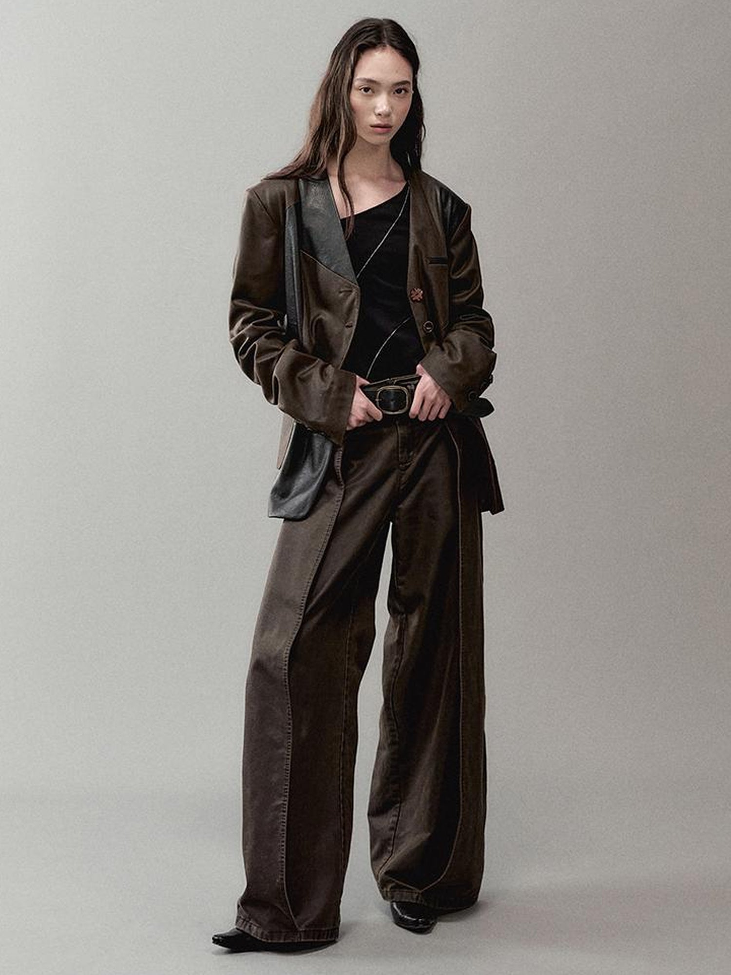 AnnoMundi Cracked Leather Panel Blazer