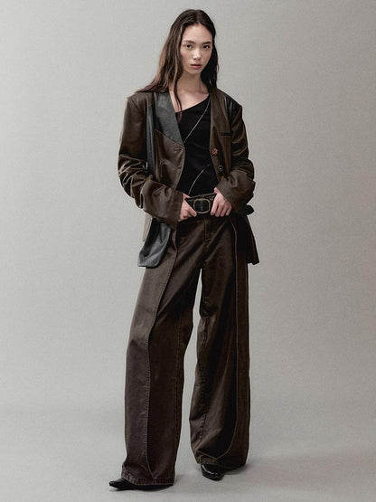AnnoMundi Cracked Leather Panel Blazer