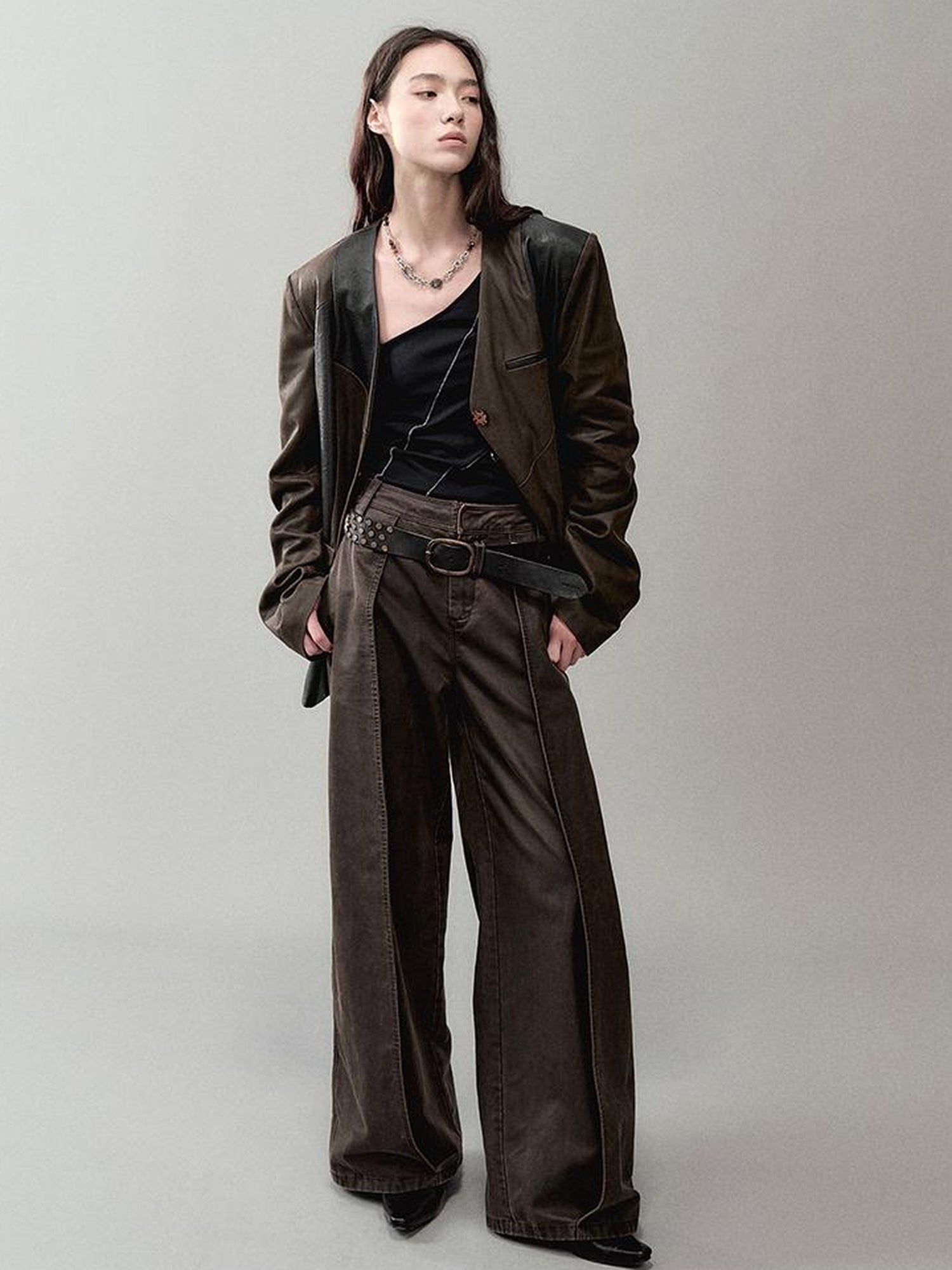 AnnoMundi Cracked Leather Panel Blazer