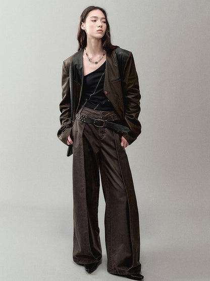 AnnoMundi Cracked Leather Panel Blazer