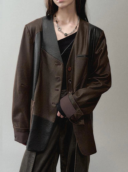 AnnoMundi Cracked Leather Patchwork Blazer Blazer