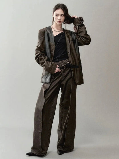 AnnoMundi Cracked Leather Patchwork Blazer Blazer