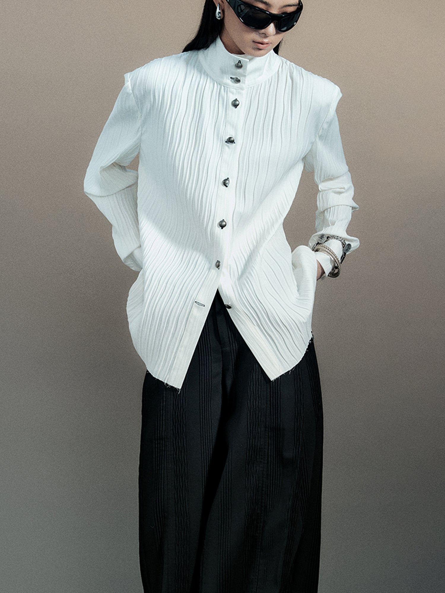 AnnoMundi Crescent Wrinkle Metal Button Shirt