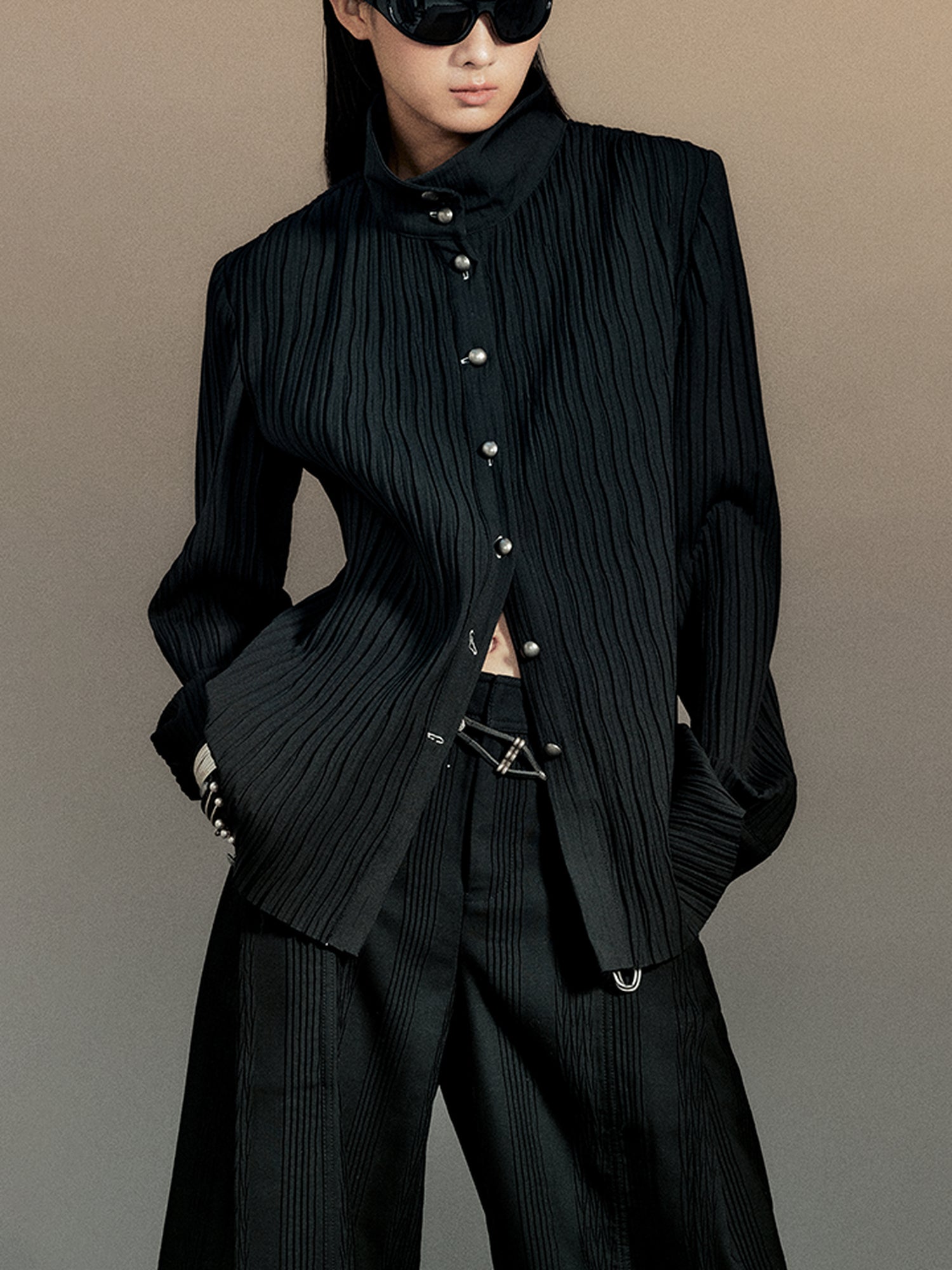 AnnoMundi Crescent Wrinkle Metal Button Shirt