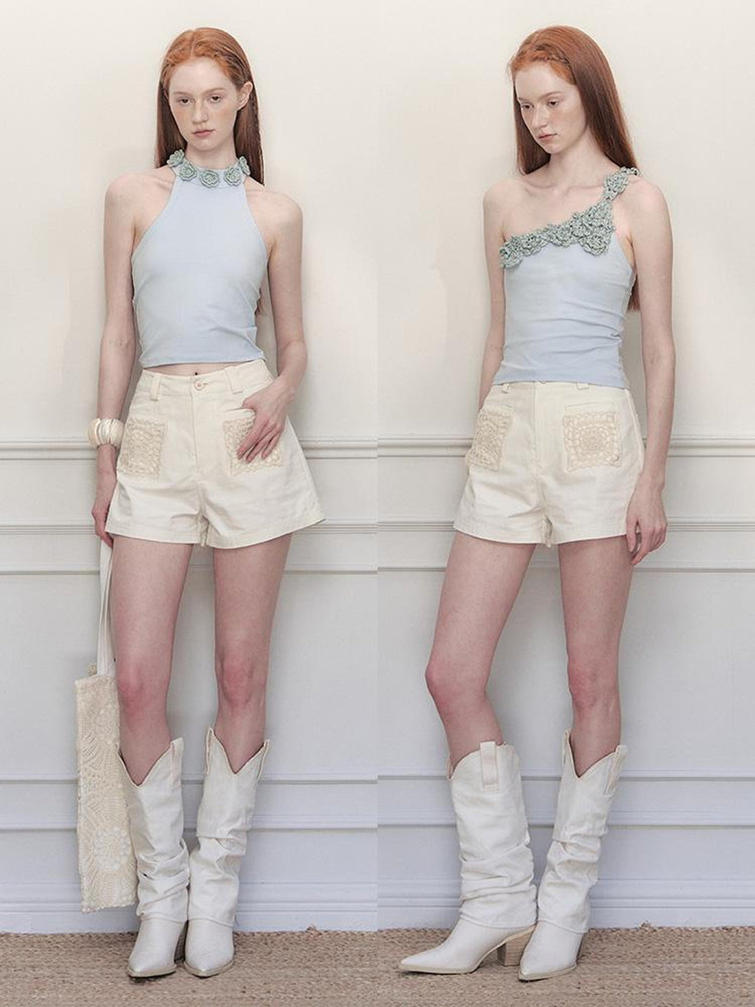 AnnoMundi Crochet Lace High Waisted A Line Shorts