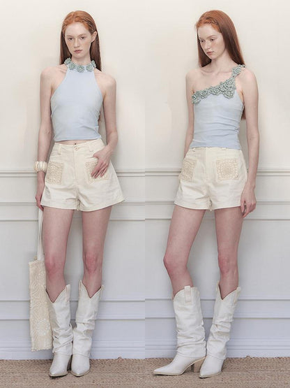 AnnoMundi Crochet Lace High Waisted A Line Shorts