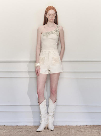 AnnoMundi Crochet Lace High Waisted A Line Shorts