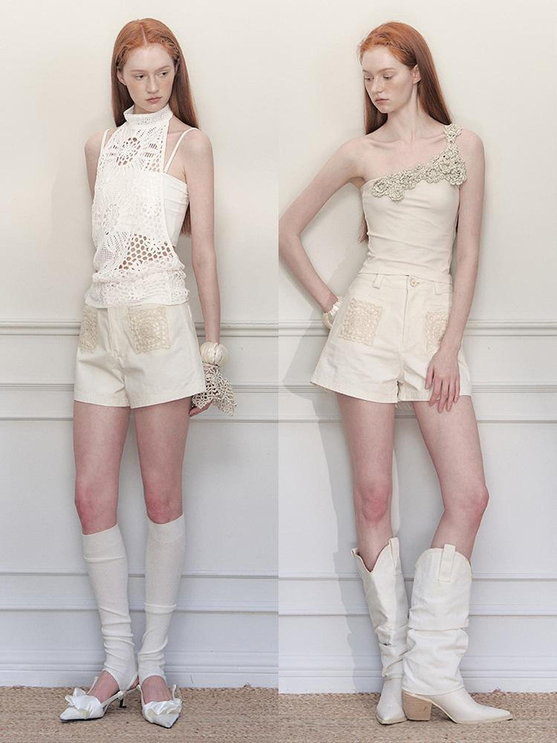 AnnoMundi Crochet Lace High Waisted A Line Shorts