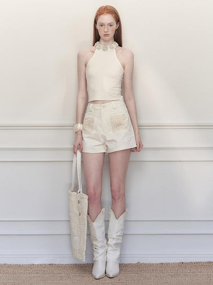 AnnoMundi Crochet Lace High Waisted A Line Shorts