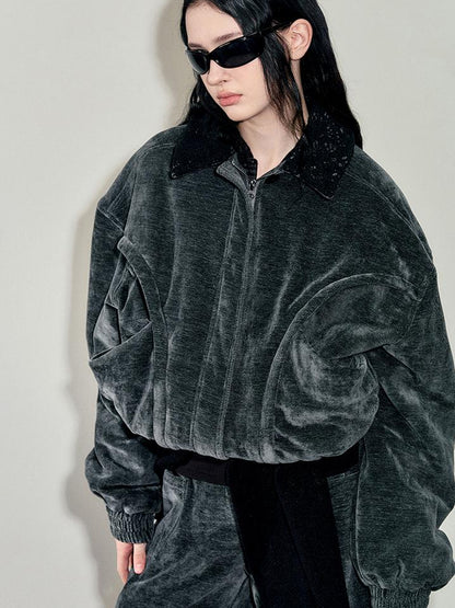AnnoMundi Crochet Trim Corduroy Cotton Coat With Graphene Fill