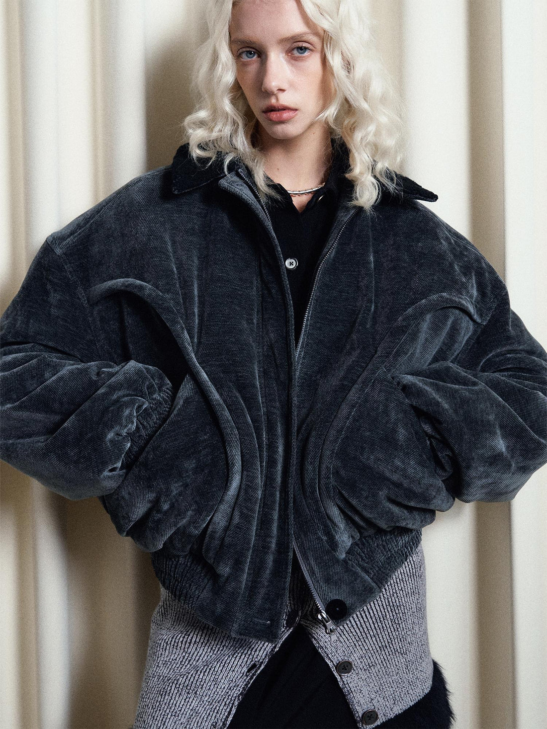 AnnoMundi Crochet Trim Corduroy Cotton Coat With Graphene Fill