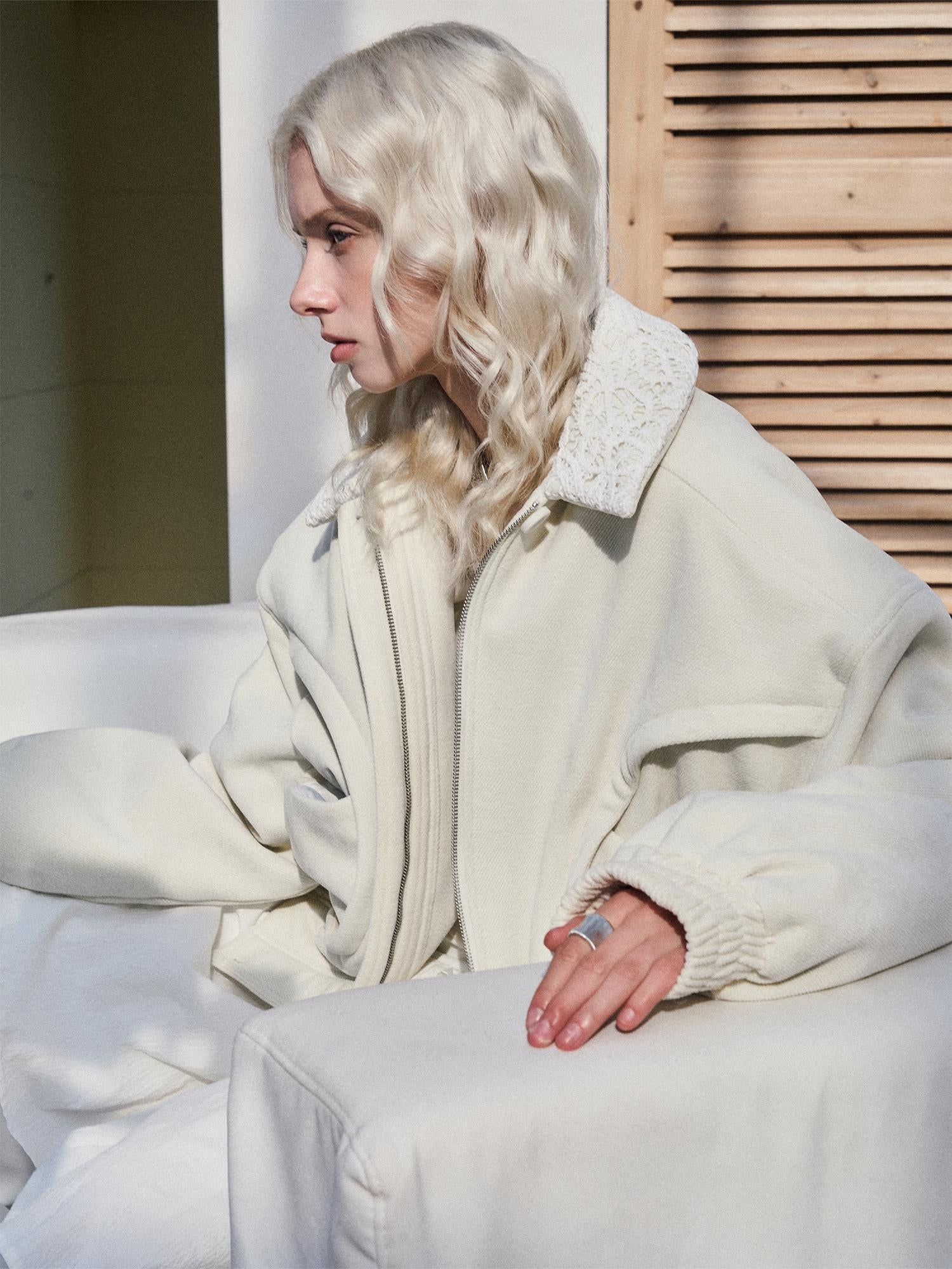 AnnoMundi Crochet Trim Corduroy Cotton Coat With Graphene Fill