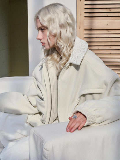 Crochet Trim Corduroy Cotton Coat With Graphene Fill