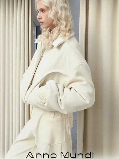 Crochet Trim Corduroy Cotton Coat With Graphene Fill