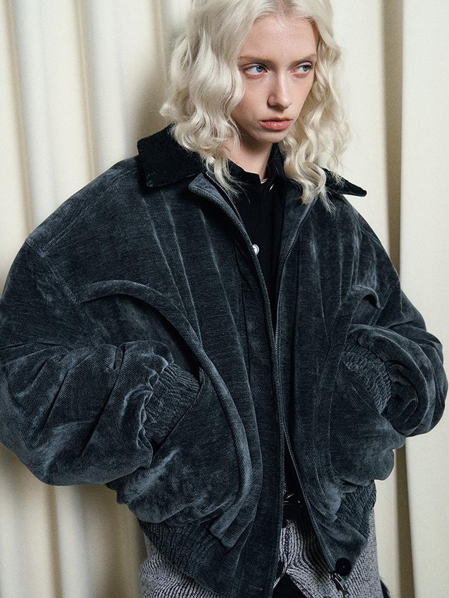 AnnoMundi Crochet Trim Corduroy Cotton Coat With Graphene Fill