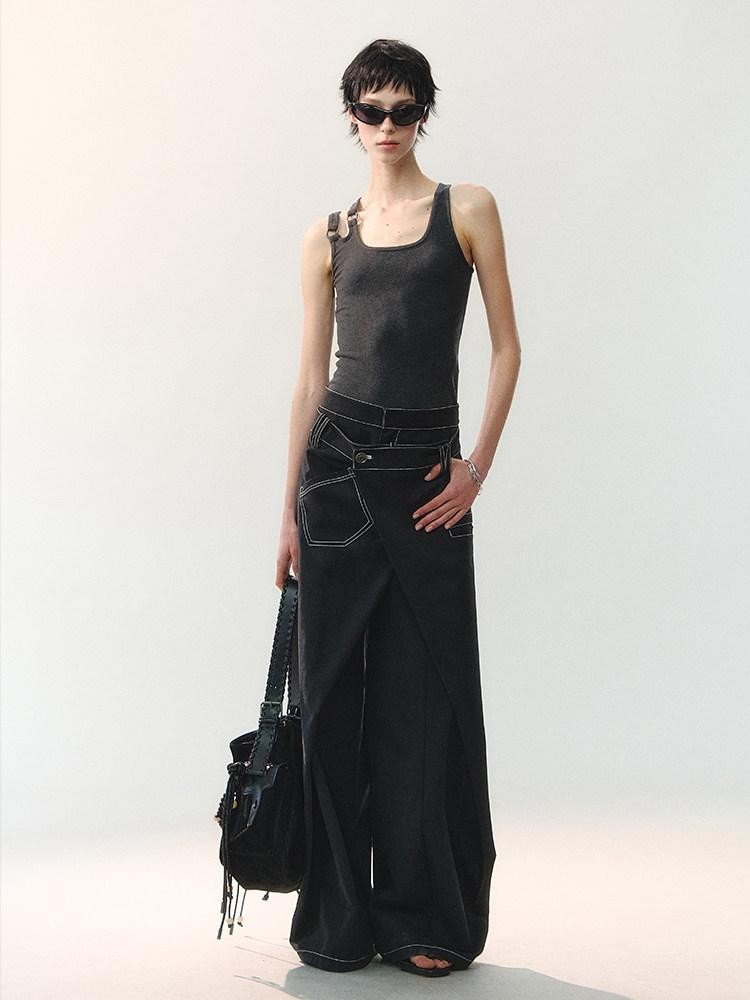 AnnoMundi Cropped Asymmetric Ring Buckle One Shoulder U Neck Women&