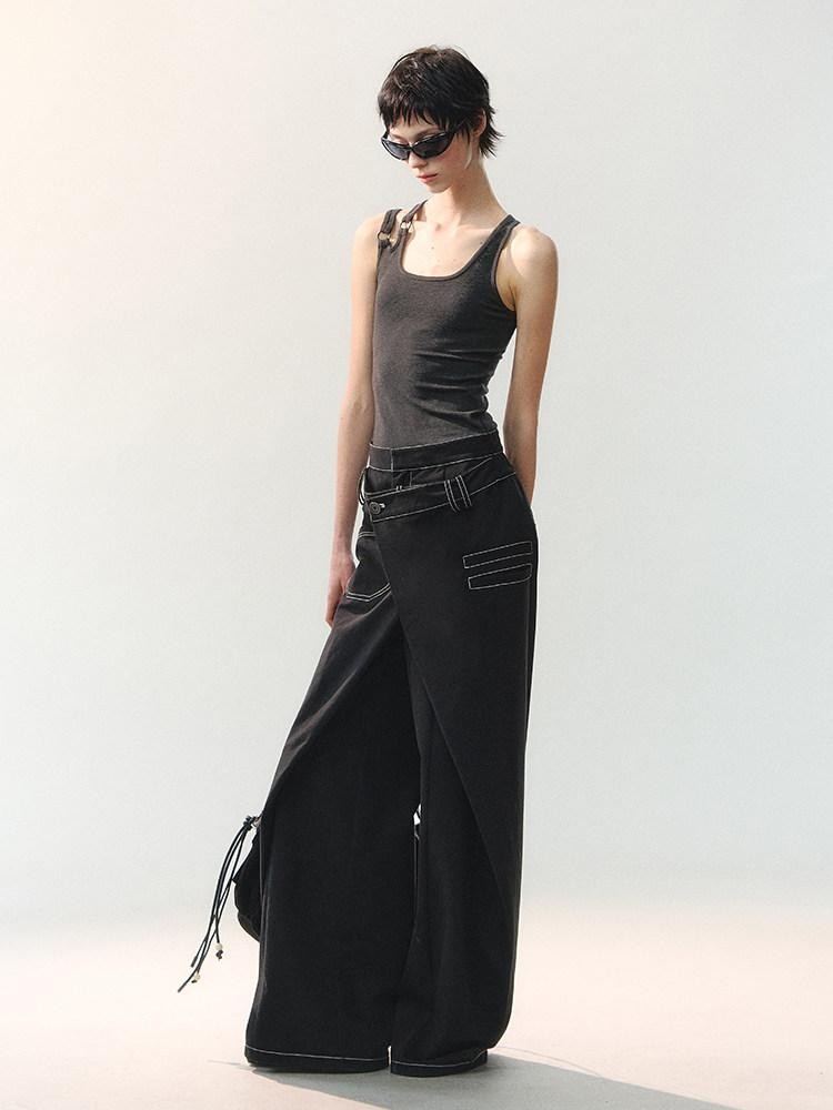 AnnoMundi Cropped Asymmetric Ring Buckle One Shoulder U Neck Women&