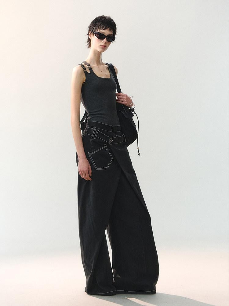AnnoMundi Cropped Asymmetric Ring Buckle One Shoulder U Neck Women&