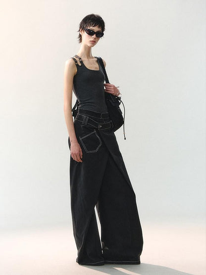 AnnoMundi Cropped Asymmetric Ring Buckle One Shoulder U Neck Women&