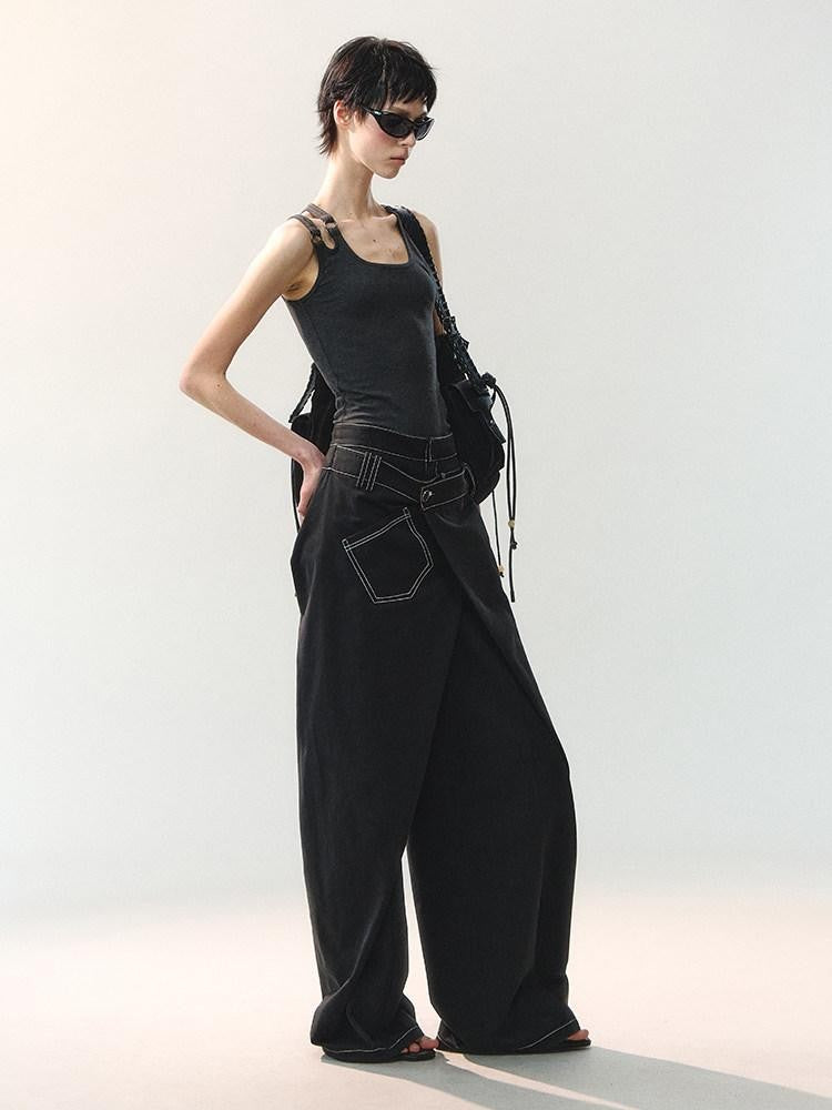 AnnoMundi Cropped Asymmetric Ring Buckle One Shoulder U Neck Women&