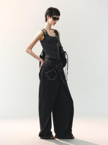 AnnoMundi Cropped Asymmetric Ring Buckle One Shoulder U Neck Women&