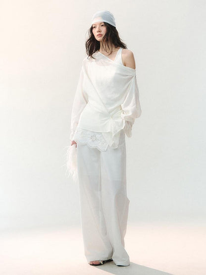 AnnoMundi Cropped Asymmetric Ring Buckle One Shoulder U Neck Women&