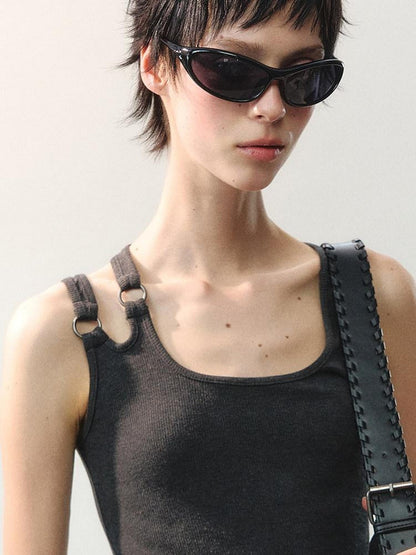AnnoMundi Cropped Asymmetric Ring Buckle One Shoulder U Neck Women&