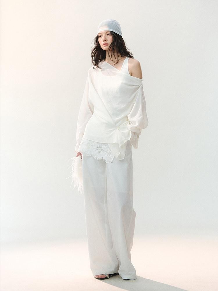 AnnoMundi Cropped Asymmetric Ring Buckle One Shoulder U Neck Women&