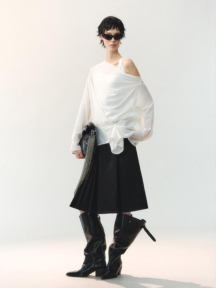 AnnoMundi Cropped Asymmetric Ring Buckle One Shoulder U Neck Women&