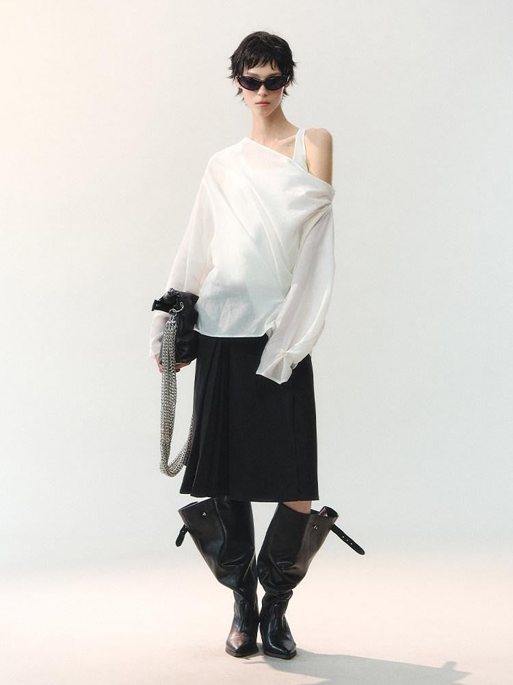 AnnoMundi Cropped Asymmetric Ring Buckle One Shoulder U Neck Women&
