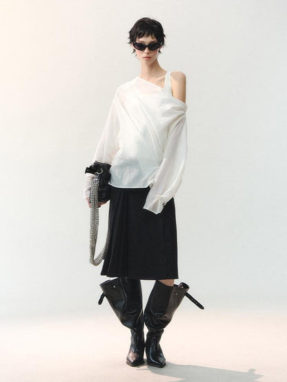 AnnoMundi Cropped Asymmetric Ring Buckle One Shoulder U Neck Women&