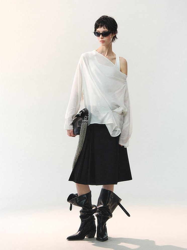 AnnoMundi Cropped Asymmetric Ring Buckle One Shoulder U Neck Women&