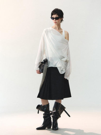AnnoMundi Cropped Asymmetric Ring Buckle One Shoulder U Neck Women&