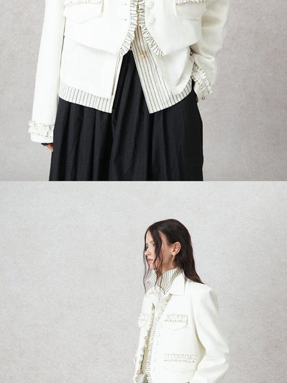 AnnoMundi Cropped Peplum Blazer With Ruffle Hem