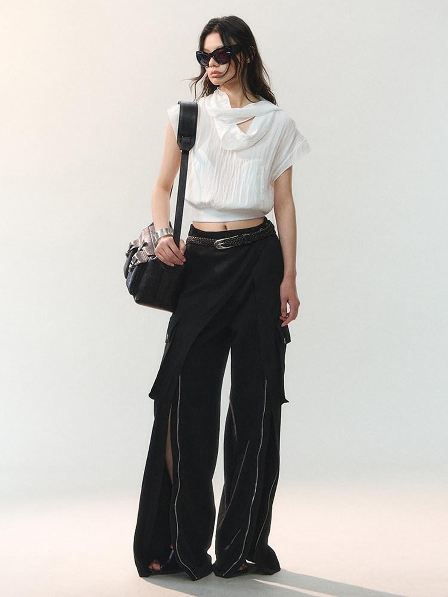 AnnoMundi Cross Layered Panels Zipper Floor Length Women&