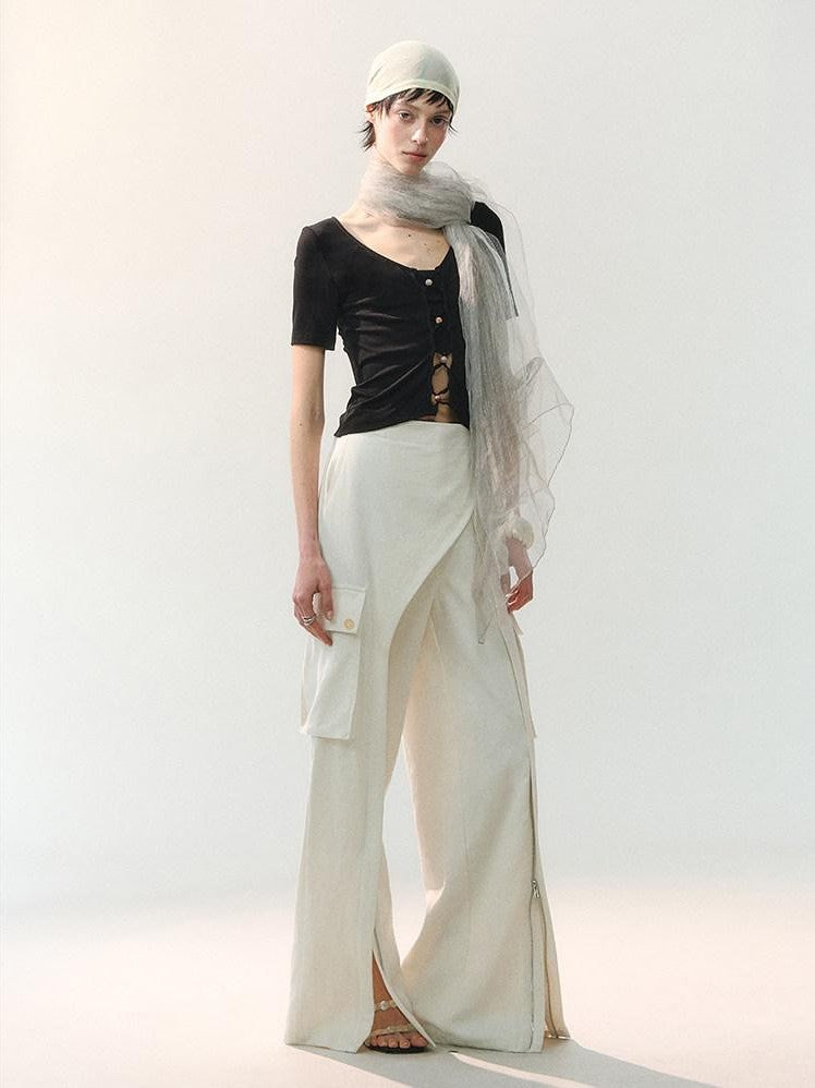 AnnoMundi Cross Layered Panels Zipper Floor Length Women&