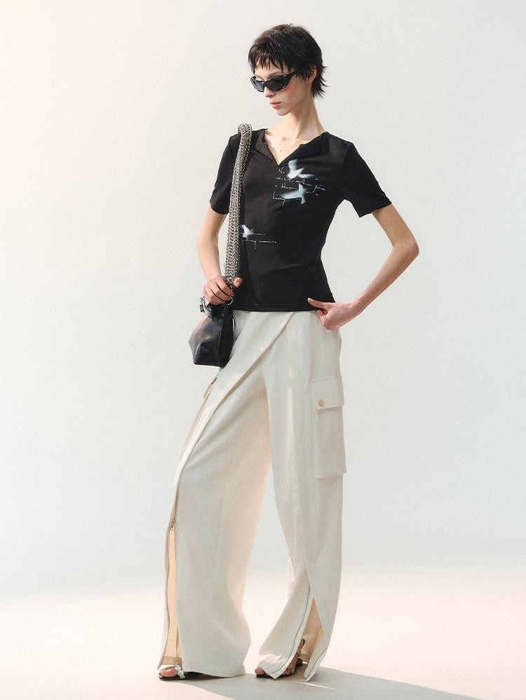 AnnoMundi Cross Layered Panels Zipper Floor Length Women&