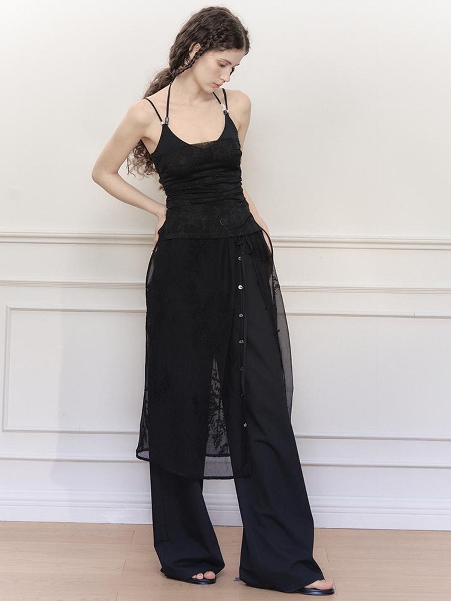 AnnoMundi Crystal Embellished Mesh Camisole Top