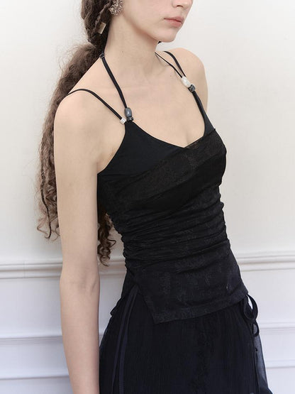AnnoMundi Crystal Embellished Mesh Camisole Top