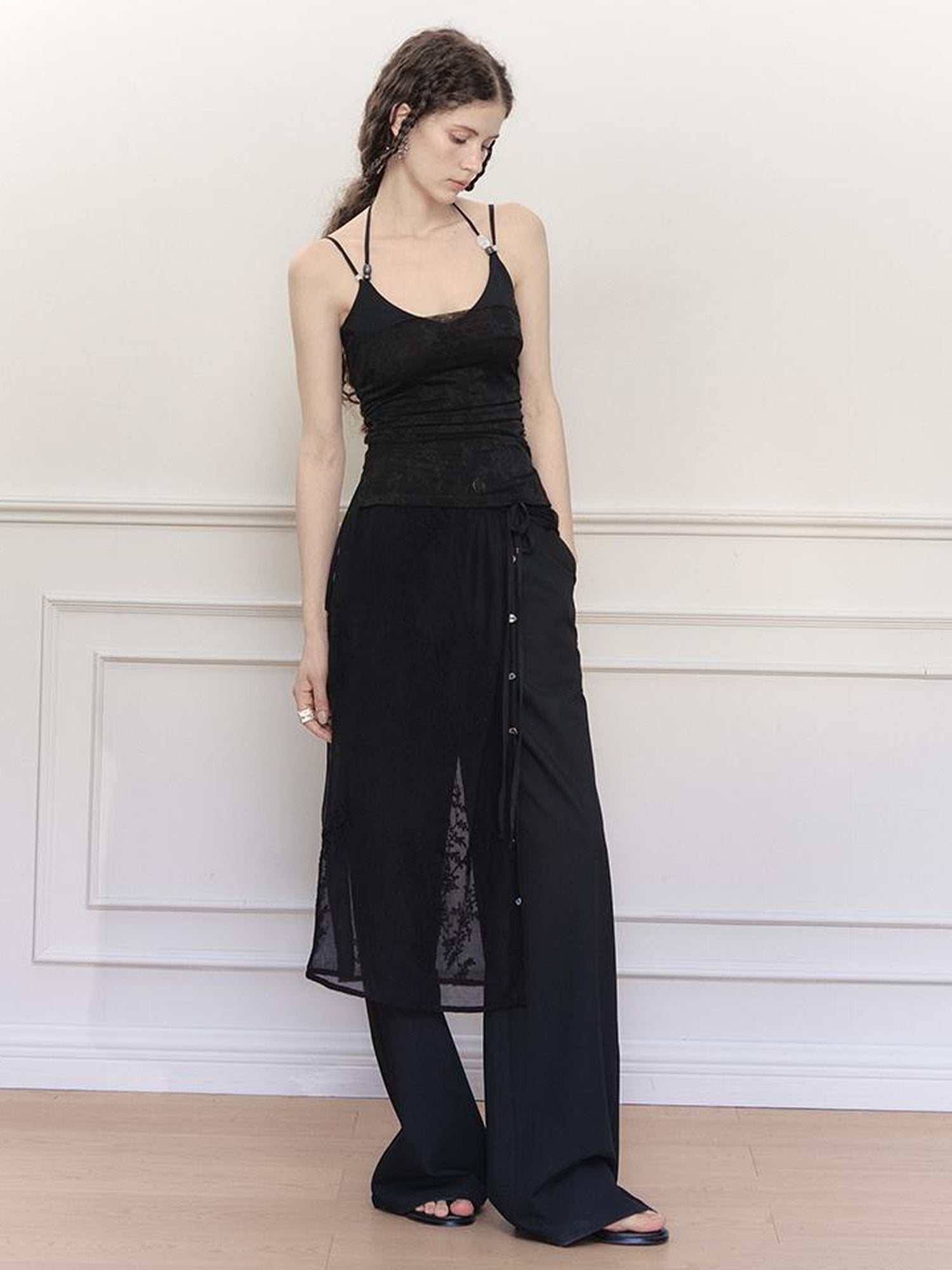 AnnoMundi Crystal Embellished Mesh Camisole Top