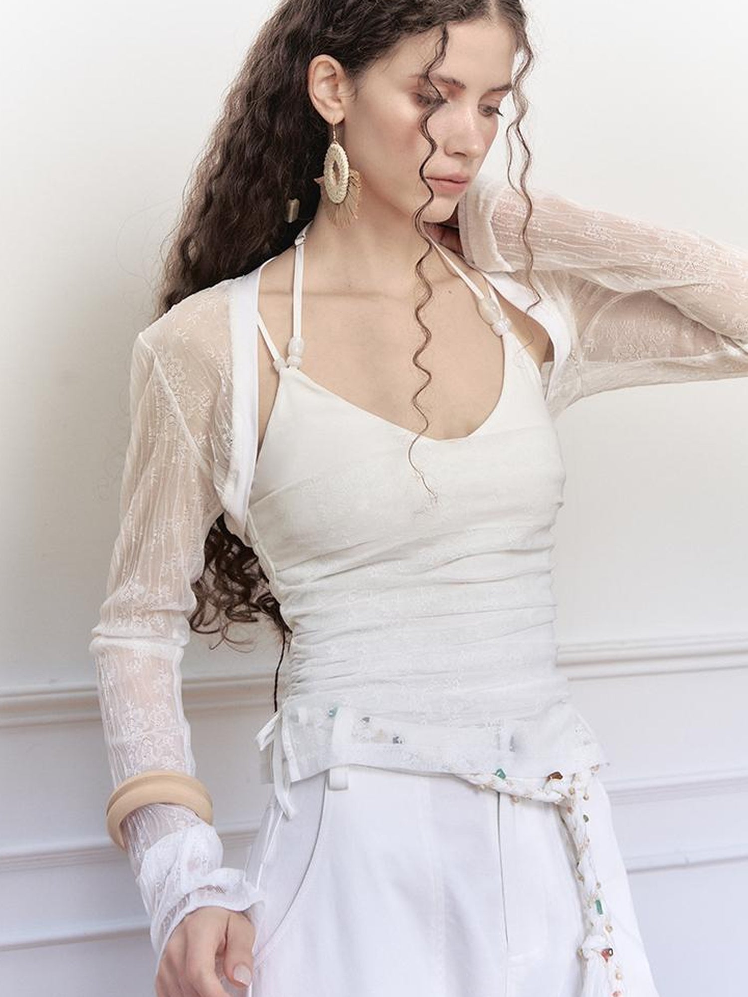 AnnoMundi Crystal Embellished Mesh Camisole Top