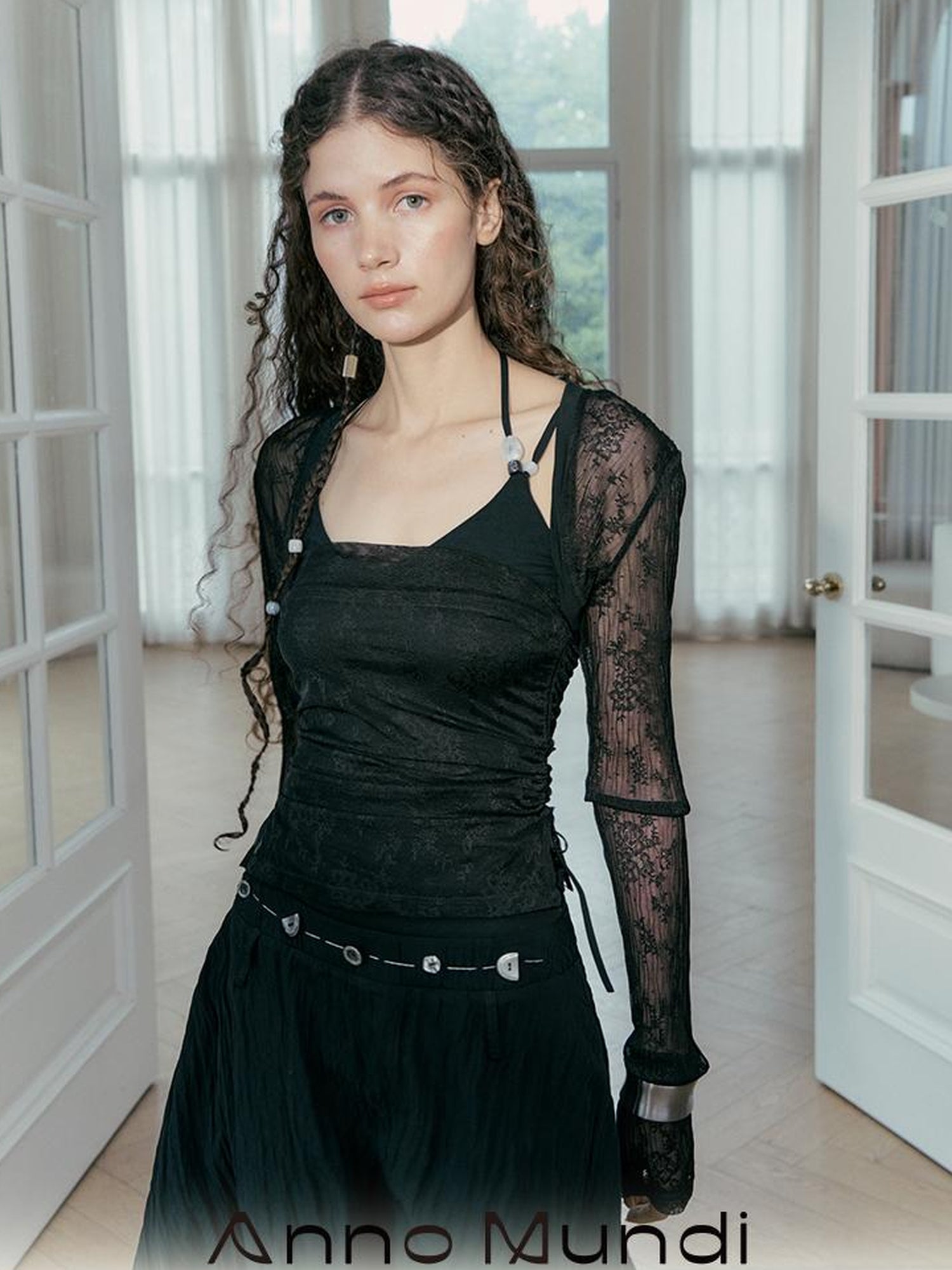 AnnoMundi Crystal Embellished Mesh Camisole Top