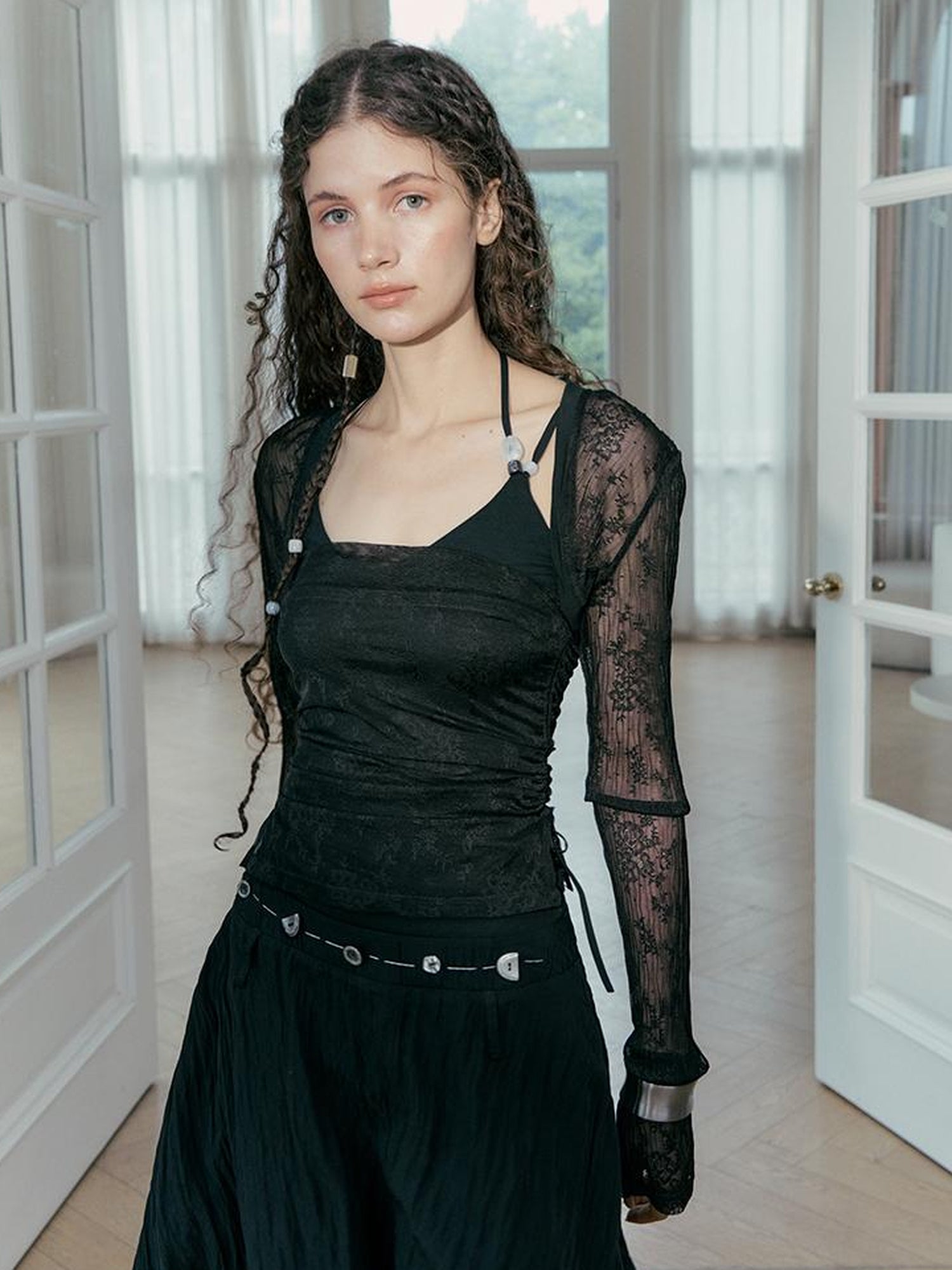 AnnoMundi Crystal Embellished Mesh Camisole Top