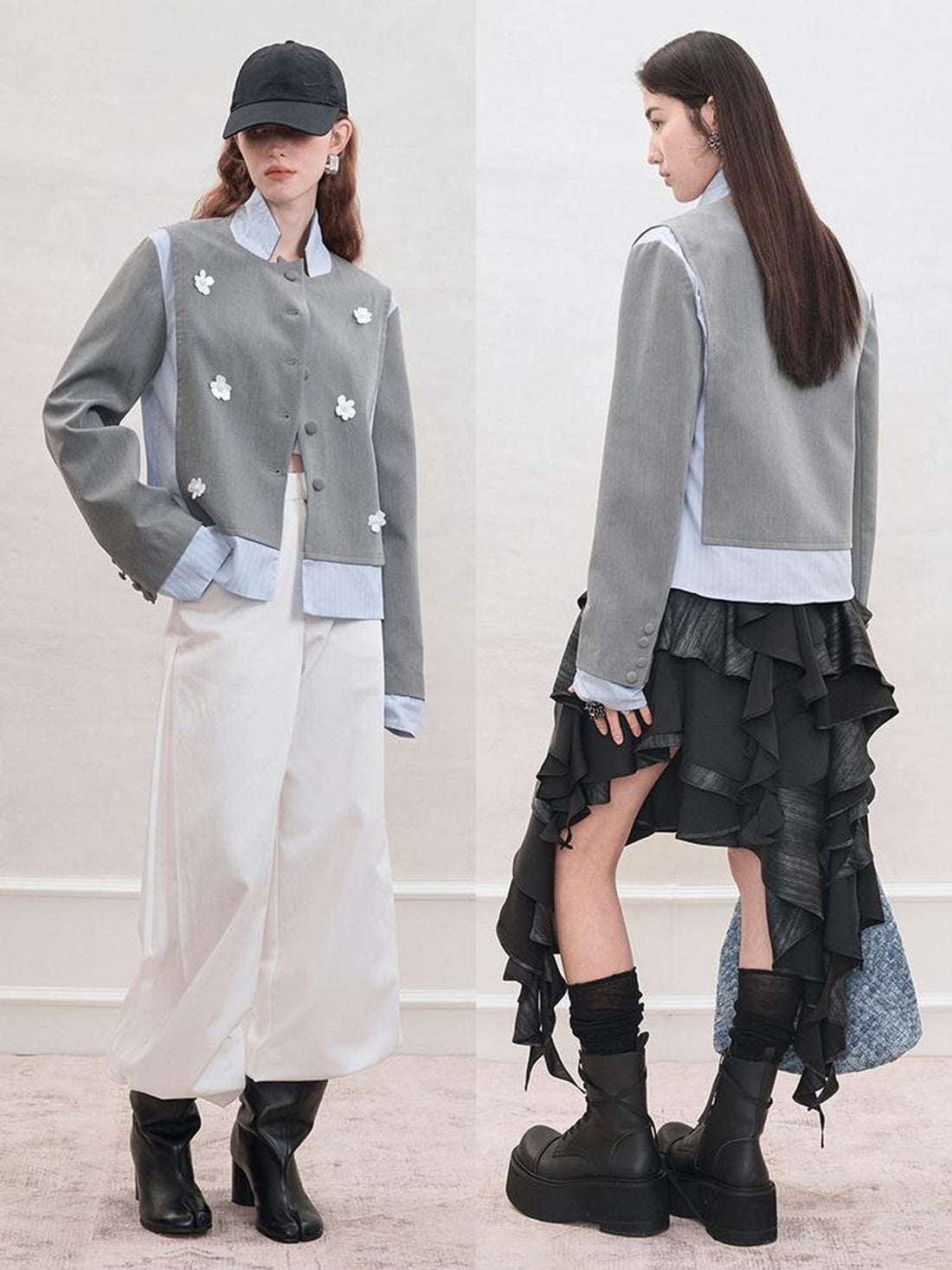 AnnoMundi Crystal Embroidered Structured Blazer with Stripe Panels