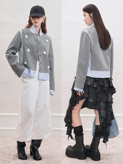 AnnoMundi Crystal Embroidered Structured Blazer with Stripe Panels
