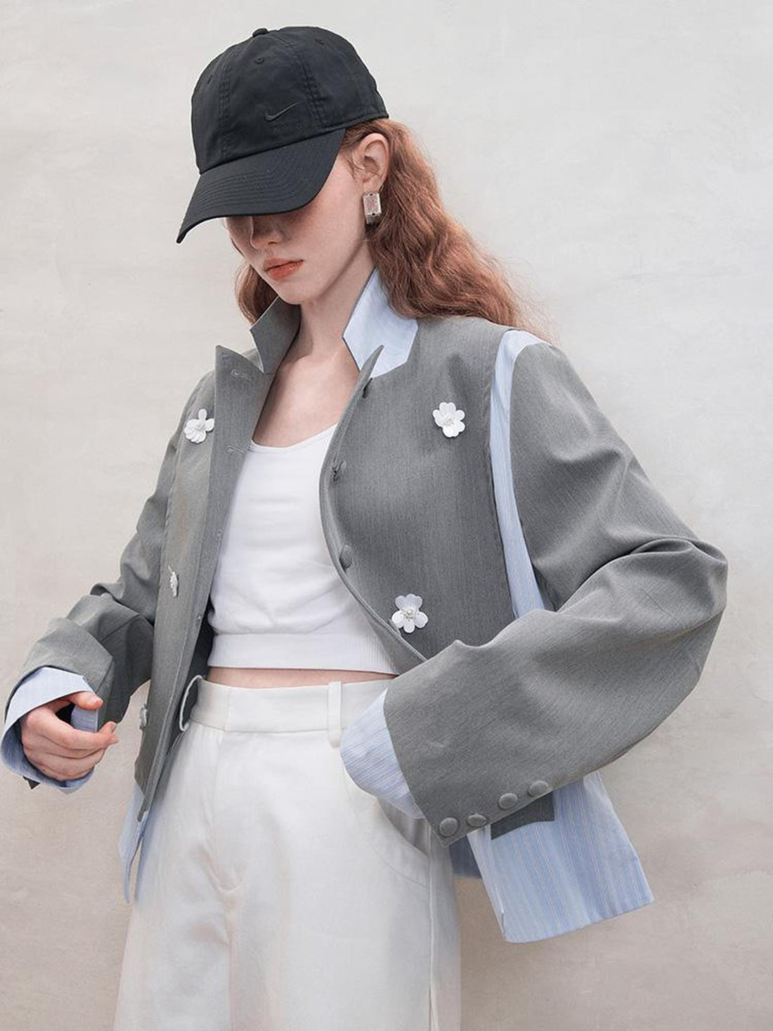 AnnoMundi Crystal Embroidered Structured Blazer with Stripe Panels