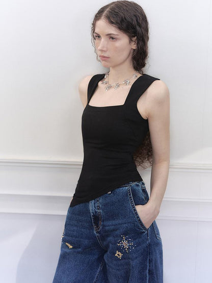 AnnoMundi Cutting Edge Square Neck Slash Hem Tank Top
