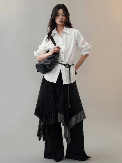 AnnoMundi Dark Flow Pleated Mesh Midi Skirt Skirt