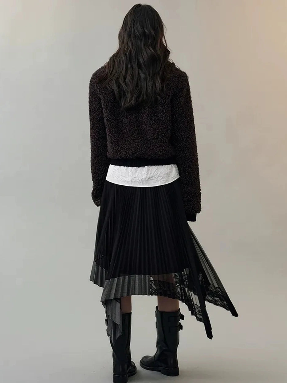 AnnoMundi Dark Flow Pleated Mesh Midi Skirt Skirt