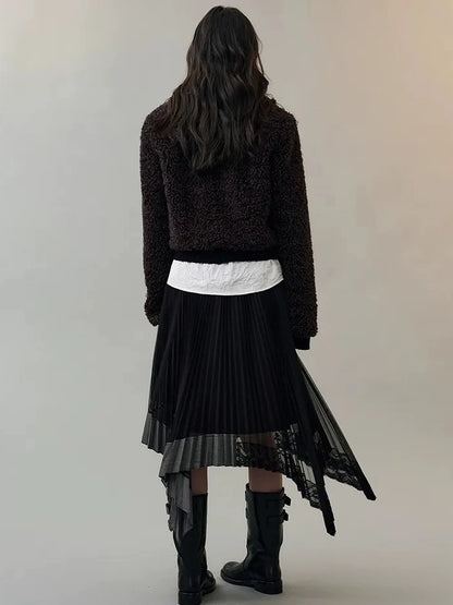 AnnoMundi Dark Flow Pleated Mesh Midi Skirt Skirt